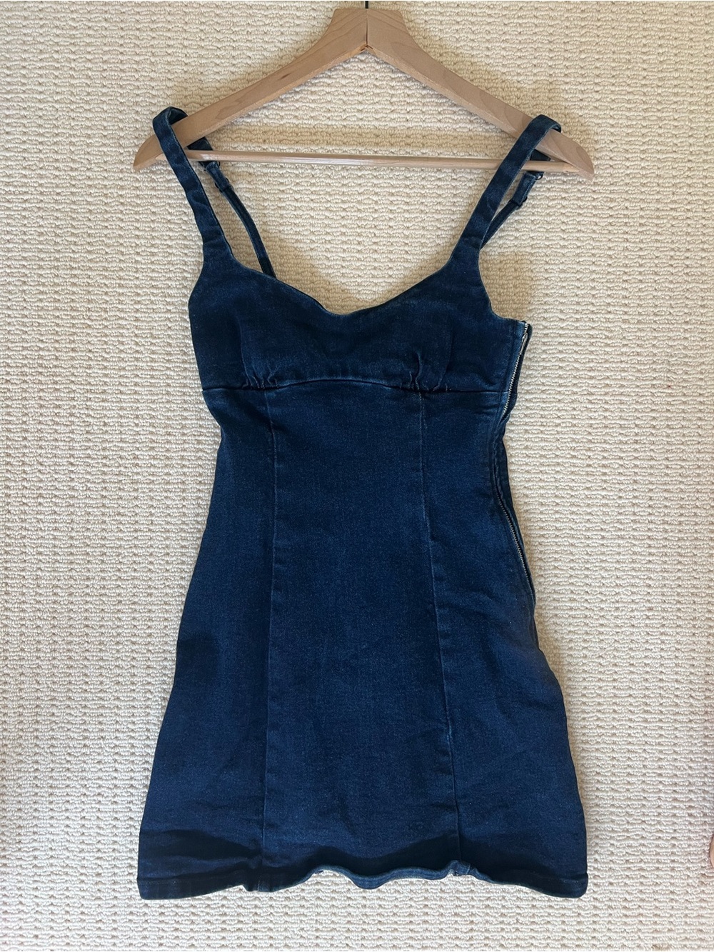 ZARA Dark Blue Denim Mini Dress with Adjustable Straps XS